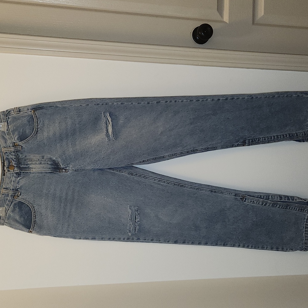 The Kript Distressed Split Bottom Jeans Size Large 30" Inseam 100% Cotton